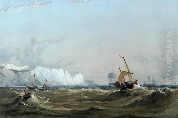 Vessels Off A Coastline With White Cliffs Oil Painting by Anthony Vandyke Copley Fielding