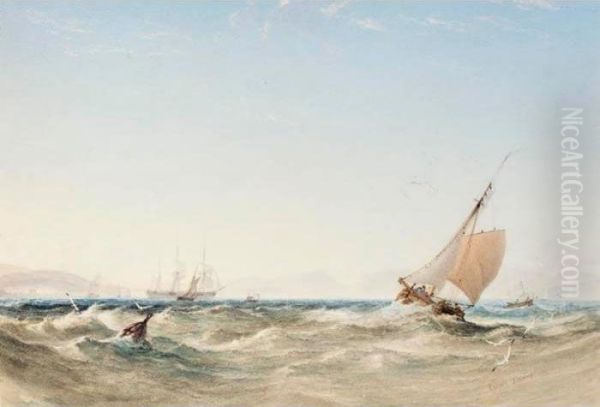 Shipping Off The Coast Oil Painting by Anthony Vandyke Copley Fielding