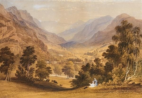 Figures In A Highland Landscape Oil Painting by Anthony Vandyke Copley Fielding