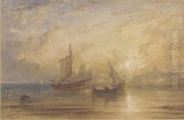 Off Ramsgate At Sunset Oil Painting by Anthony Vandyke Copley Fielding