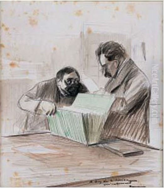 Personnages Au Travail, Circa 1900 Oil Painting by Jean-Louis Forain