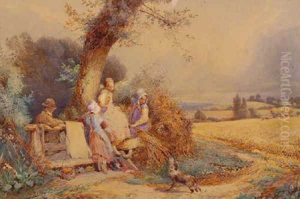 Study Of Younggleaners Resting Near The Harvest Fields Oil Painting by Myles Birket Foster