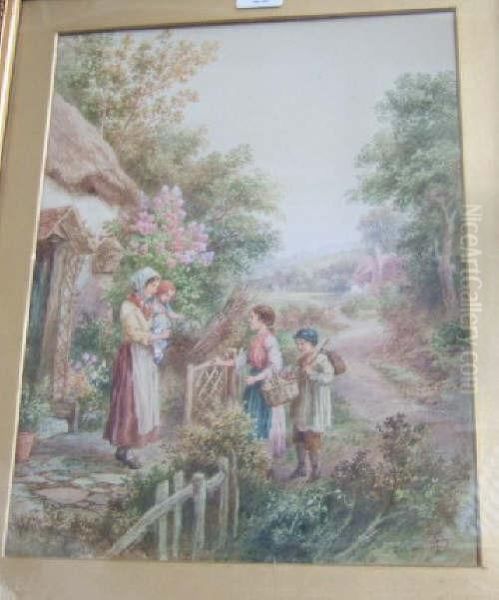 At The Garden Gate Oil Painting by Myles Birket Foster