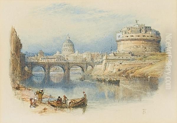 The Tiber With St Peters, Rome Oil Painting by Myles Birket Foster