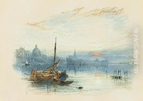 The Thames With St Pauls, London Oil Painting by Myles Birket Foster