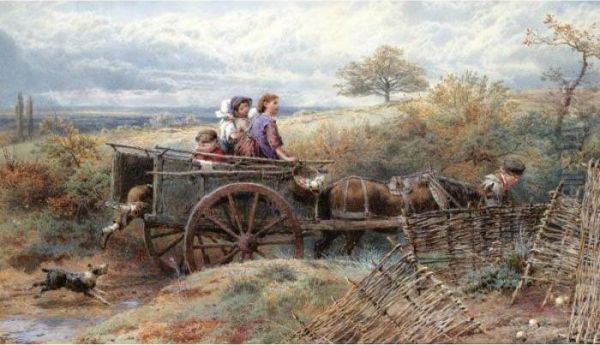 Going To Market Oil Painting by Myles Birket Foster