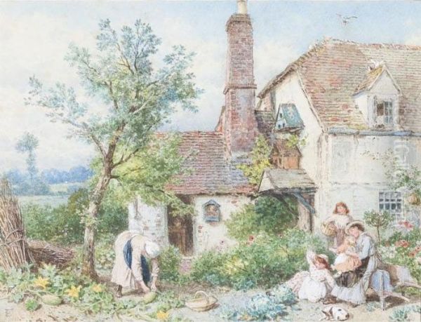 The Cottage Garden Oil Painting by Myles Birket Foster