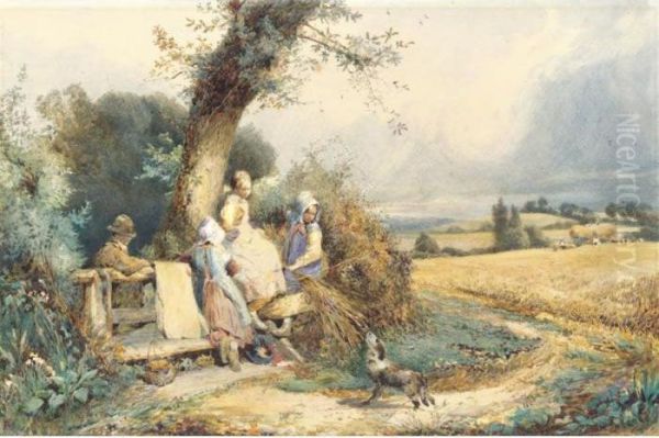 Children Playing On A Woodland Fence Oil Painting by Myles Birket Foster