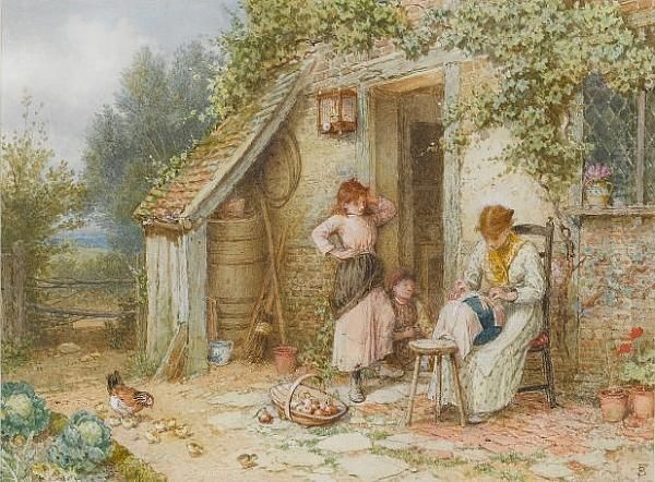 A Lacemaker Oil Painting by Myles Birket Foster