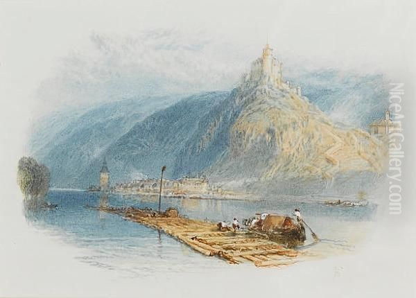 Marksburg Castle From The Rhine Oil Painting by Myles Birket Foster