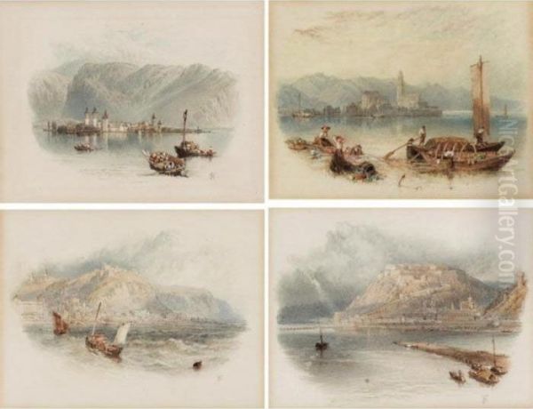 A Pair Of Italian Scenes; A Pair Of Coastal Scenes Oil Painting by Myles Birket Foster