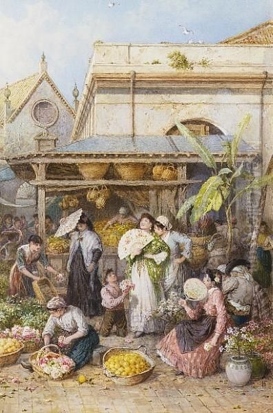 A Market Place, Spain Oil Painting by Myles Birket Foster