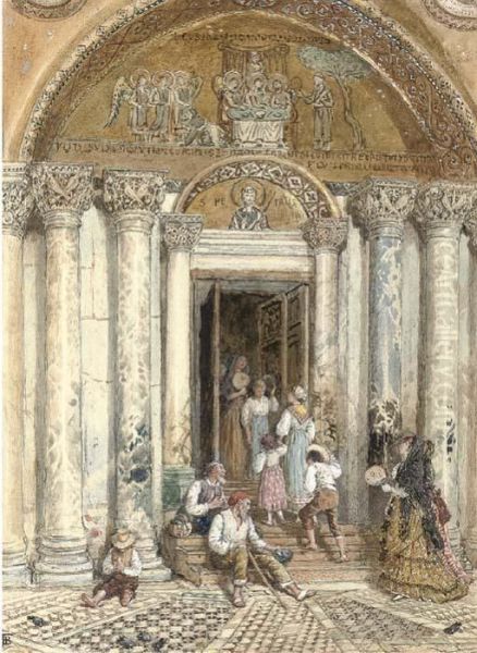 In The Vestibule, St Marks, Venice Oil Painting by Myles Birket Foster