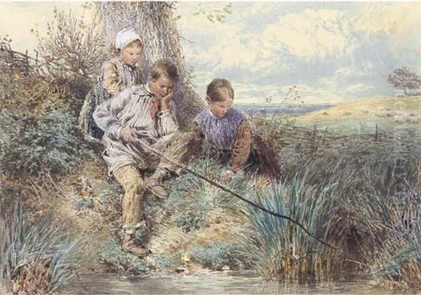 The Young Anglers Oil Painting by Myles Birket Foster