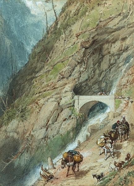 Crossing An Alpine Pass Oil Painting by Myles Birket Foster