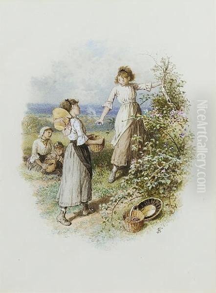 Gathering Blackberries Oil Painting by Myles Birket Foster