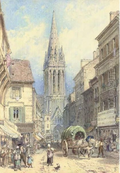 A Street Scene In Northern France Oil Painting by Myles Birket Foster