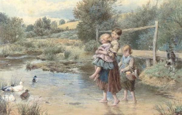 Children Paddling Oil Painting by Myles Birket Foster