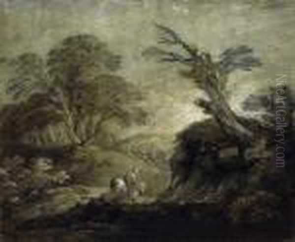 A Horseman On A Track In A Wooded Landscape Oil Painting by Thomas Gainsborough