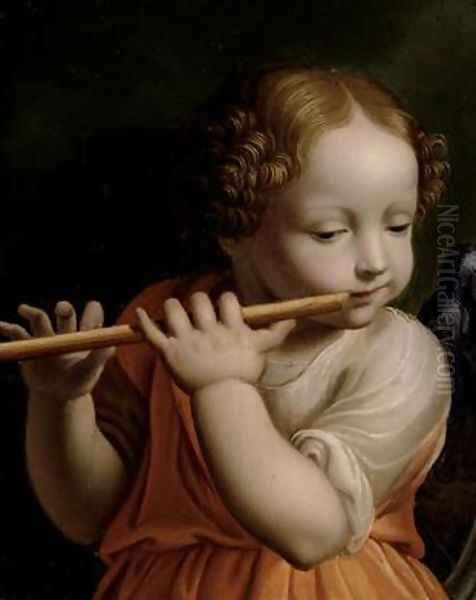 Child Angel Playing a Flute 1500 Oil Painting by Bernardino Luini