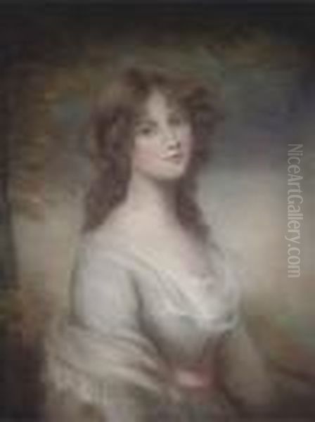 Portrait Of A Lady, Half-length, In A Romantic Landscape Oil Painting by Thomas Gainsborough