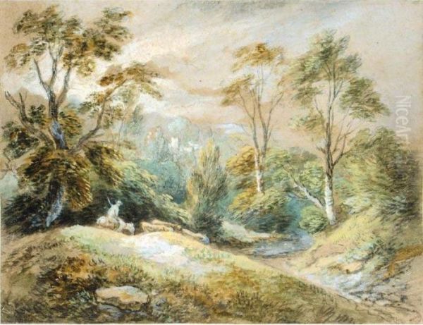 A Wooded Landscape With Herdsman And Cattle Oil Painting by Thomas Gainsborough