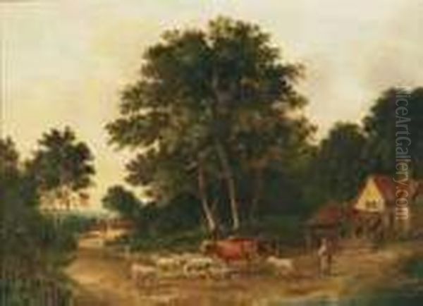 Herder Driving Sheep And Cattle To Pasture Oil Painting by Thomas Gainsborough