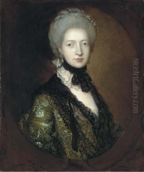 Portrait Of Lady Willielma 
Glenorchy, Half-length, In A Green Embroidered Dress And Black Lace 
Shawl, In A Sculpted Cartouche Oil Painting by Thomas Gainsborough