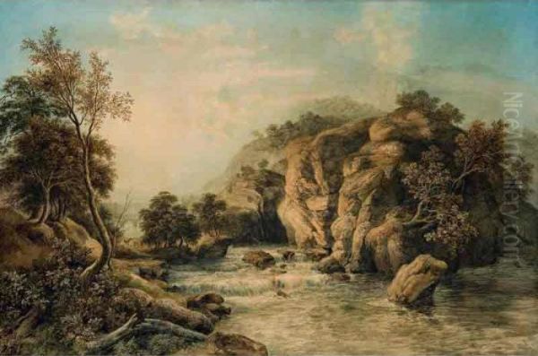 Lake District Landscape With Stream And Horses Oil Painting by John Glover