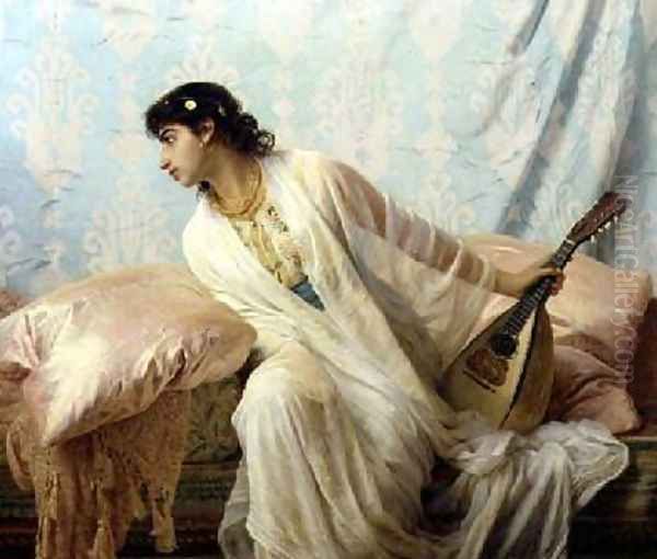 Then to her listening ear responsive chords of music came familiar sweet and low Oil Painting by Edwin Longsden Long