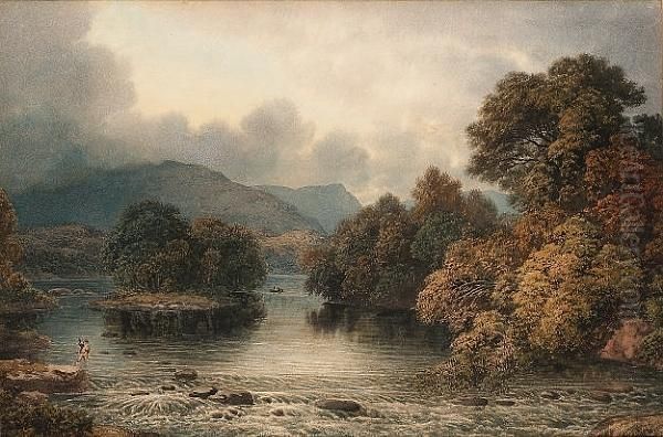 Fishing The Weir Pool Oil Painting by John Glover