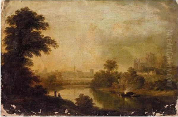 A View Of Ripon Cathedral From Across The River Ure Oil Painting by John Glover