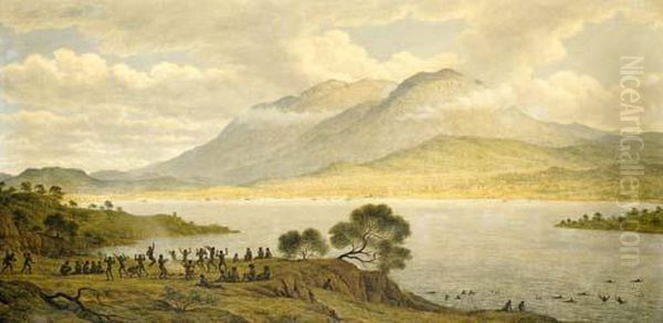 Mount Wellington And Hobart Town From Kangaroo Point Oil Painting by John Glover