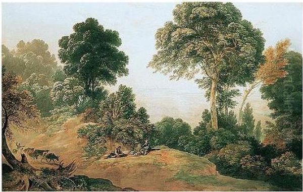 Travellers Picnicking By A Country Track, Windsor Castle In The Distance Oil Painting by John Glover