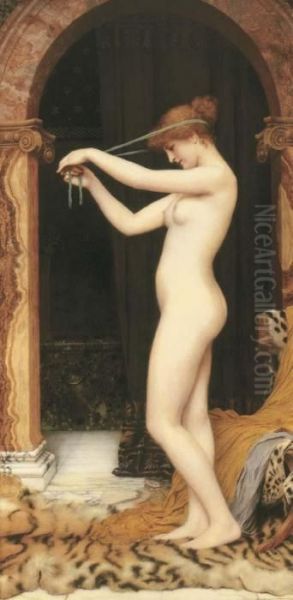 Venus Binding Her Hair Oil Painting by John William Godward