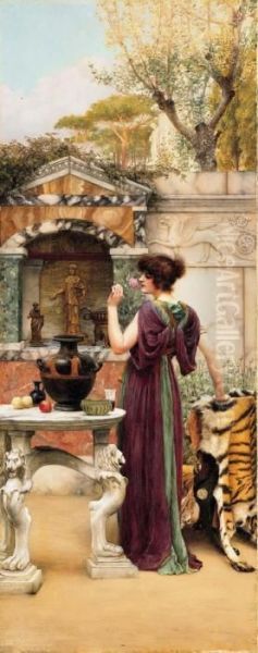 At The Garden Shrine, Pompeii Oil Painting by John William Godward