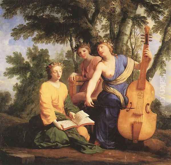 The Muses- Melpomene, Erato and Polymnia 1652-55 Oil Painting by Eustache Le Sueur