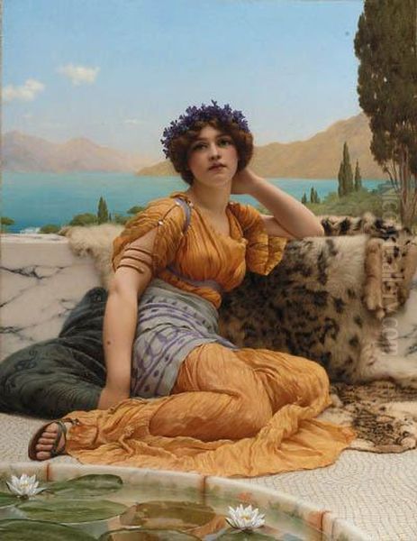 With Violets Wreathed And Robe Of Saffron Hue Oil Painting by John William Godward