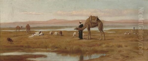 Arab Shepherds Grazing Their Flocks Oil Painting by Frederick Goodall