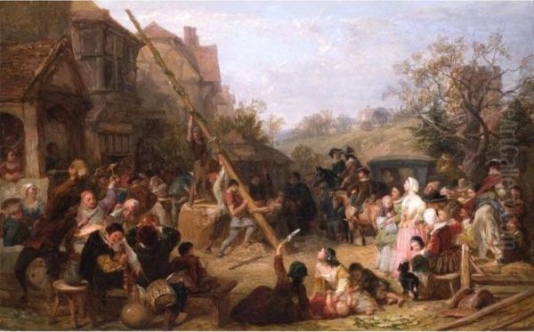 Raising The Maypole/ Aufrichten Oil Painting by Frederick Goodall