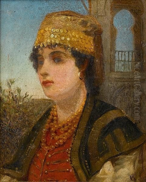 Portrait Of A Druze Woman Oil Painting by Frederick Goodall