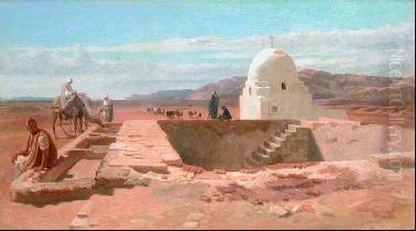 Paesaggio Del Medio Oriente Con figure Umane E Cammelli Oil Painting by Frederick Goodall