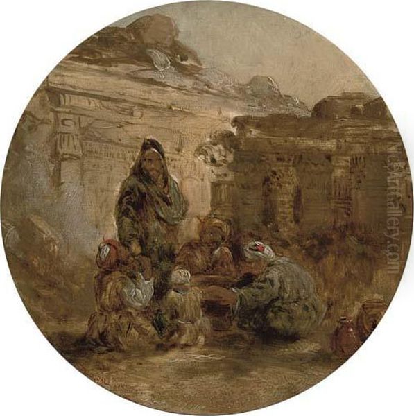 Arabs Amongst The Roman Ruins Oil Painting by Frederick Goodall