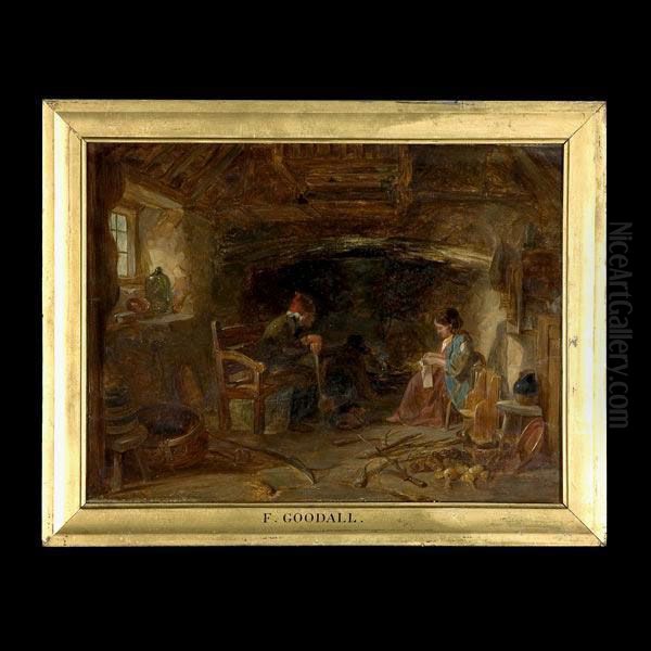 Cottage Interior With Figures. Oil Painting by Frederick Goodall