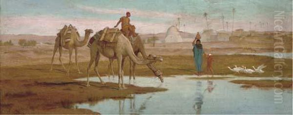 At The Oasis Oil Painting by Frederick Goodall