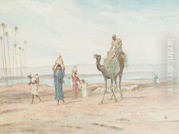 Family Group And Sheep Returning From The River Oil Painting by Frederick Goodall