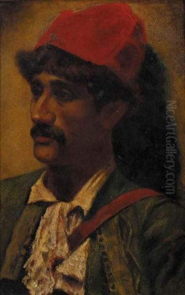 Portrait Of A Man In A Red Turban Oil Painting by Frederick Goodall