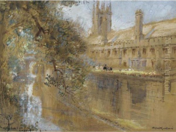 Magdalen College, Oxford Oil Painting by Albert Goodwin