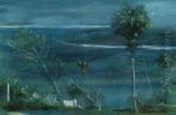 Moonlight At Fort Antonio Jaimaca [sic] Oil Painting by Albert Goodwin