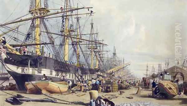 West India Docks, from London from the Thames, 1840 Oil Painting by William Parrott